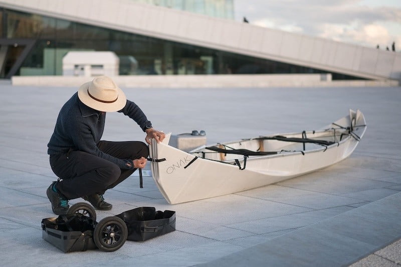 Onak 2.0 is an origami-inspired folding canoe for waterborne adventures